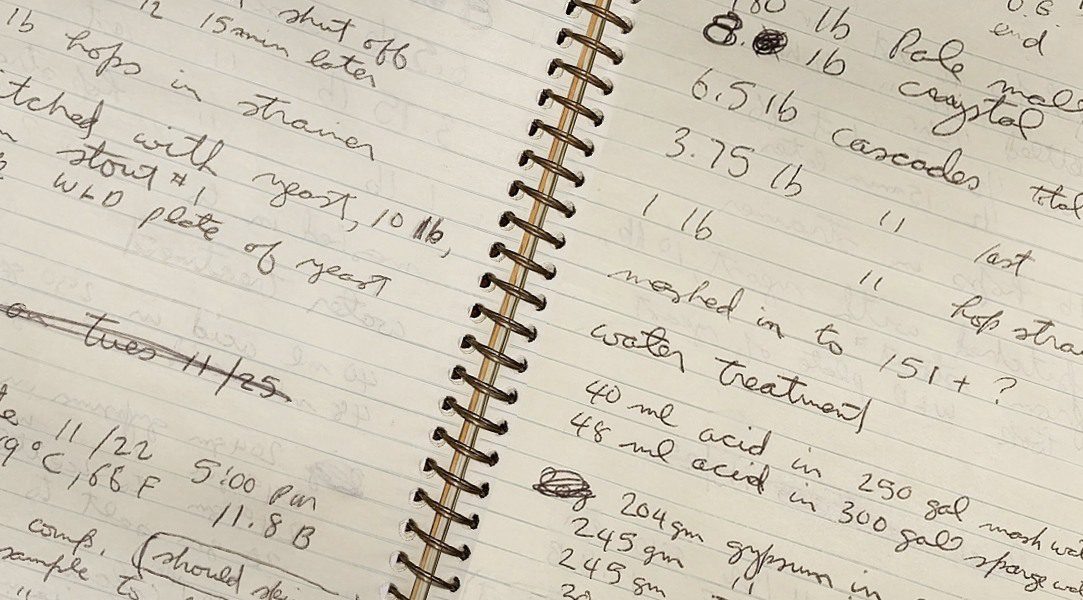 Scanned page of a homebrew notebook from Sierra Nevada founder Ken Grossman