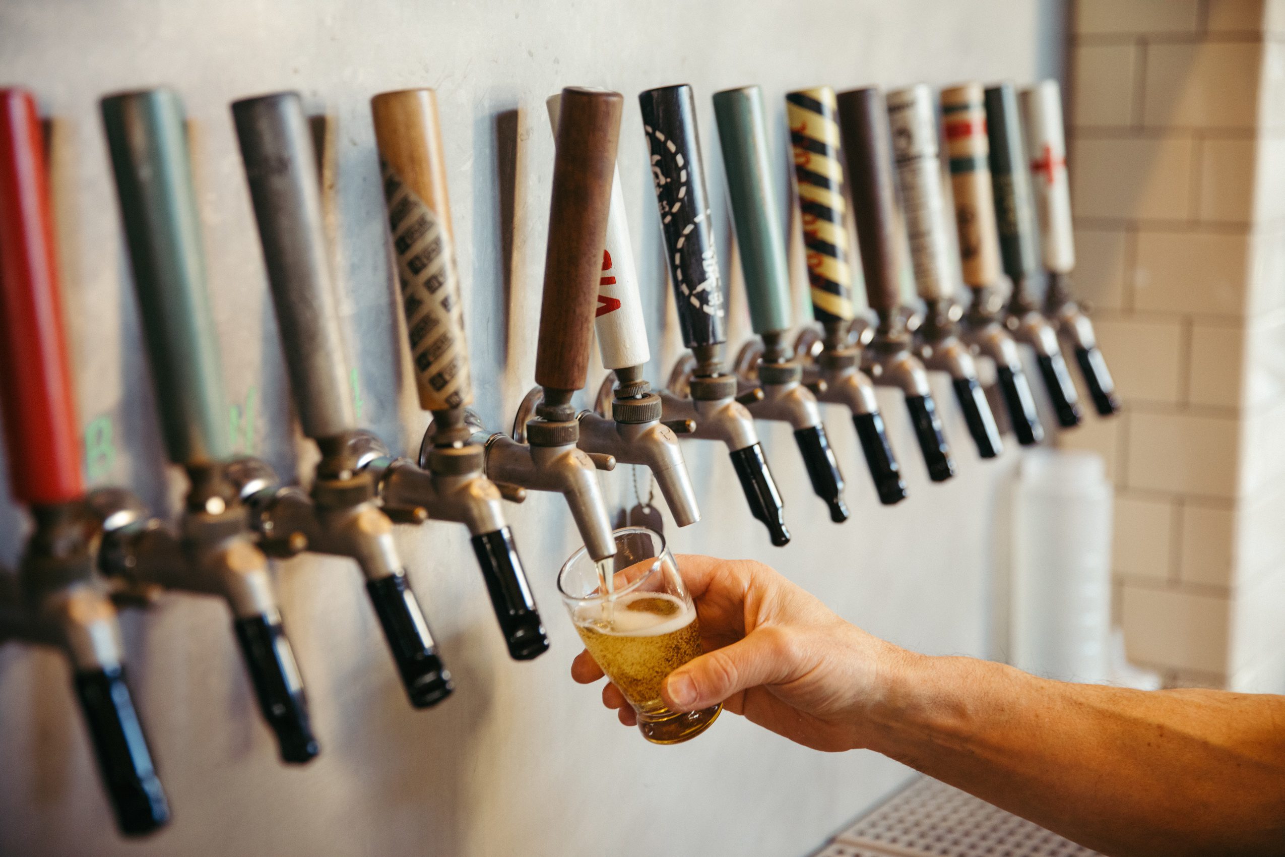Beer tap handles at The Rake in Alameda, California
