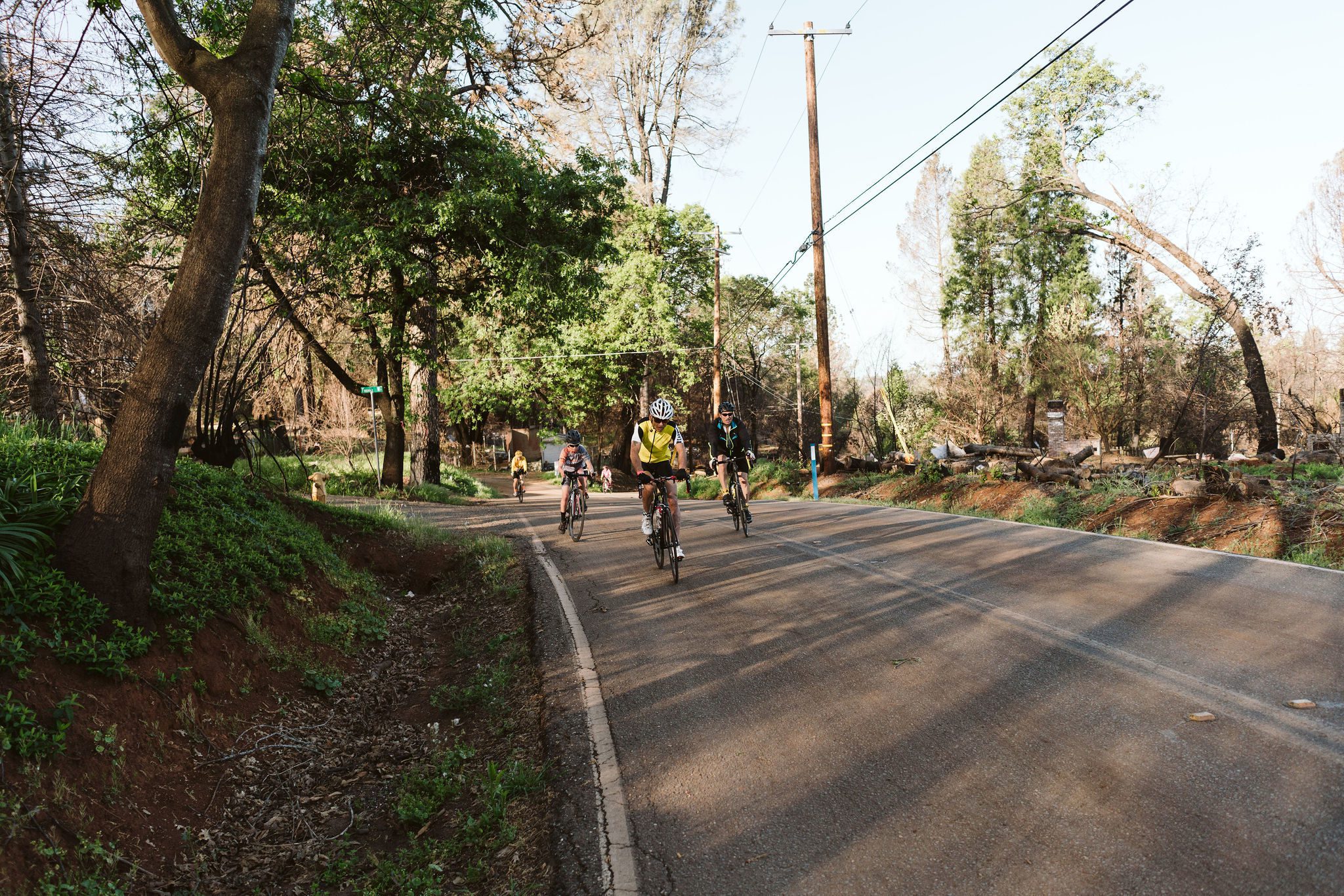 Cyclists climbing Honey Run Road near Paradise, California
