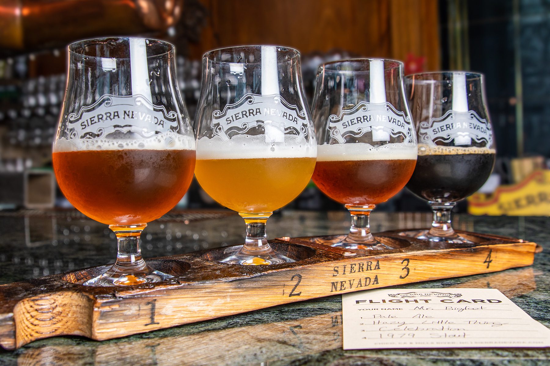 A sampling flight of four Sierra Nevada beers