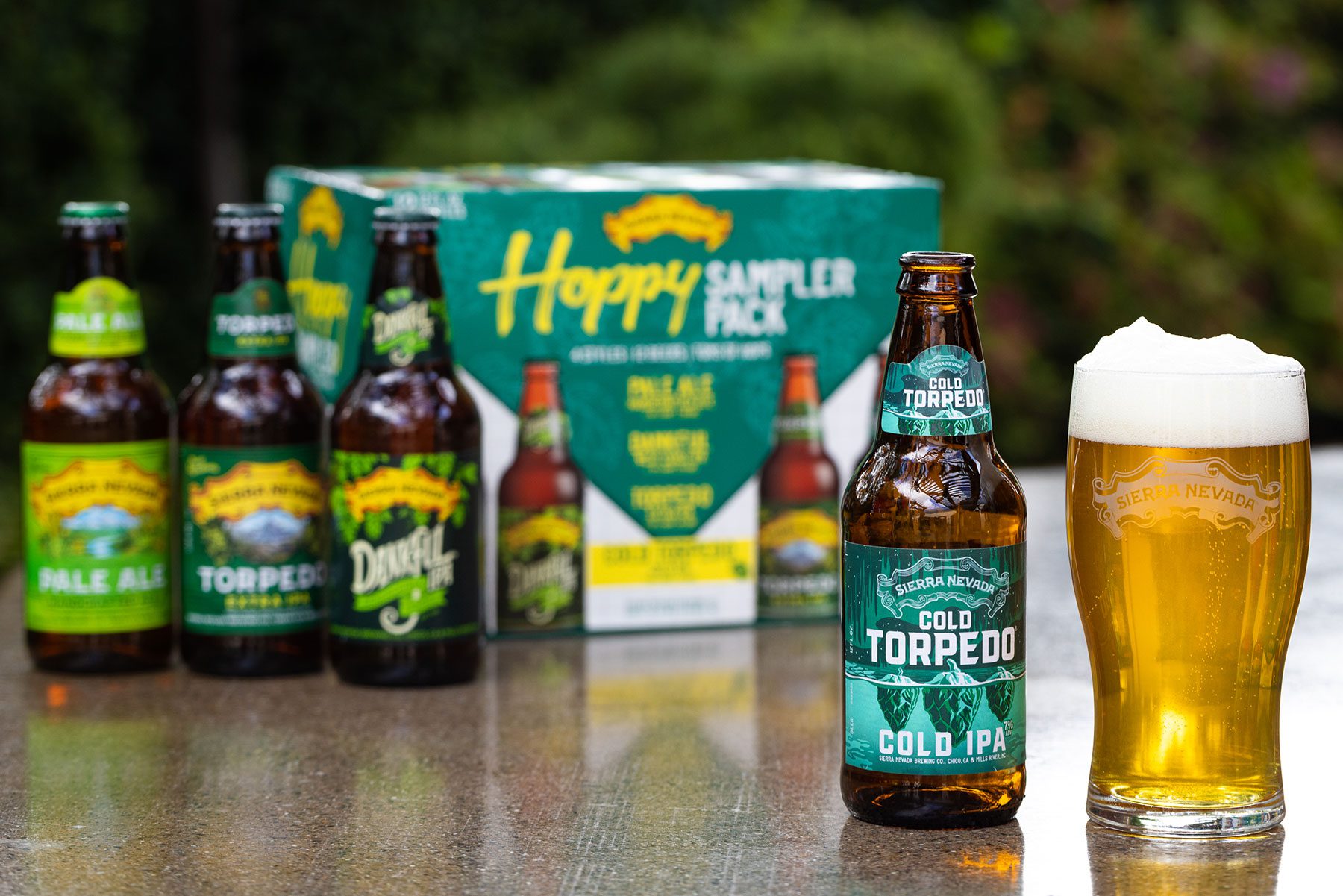 Sierra Nevada Cold Torpedo in front of the Hoppy Sampler mixed pack