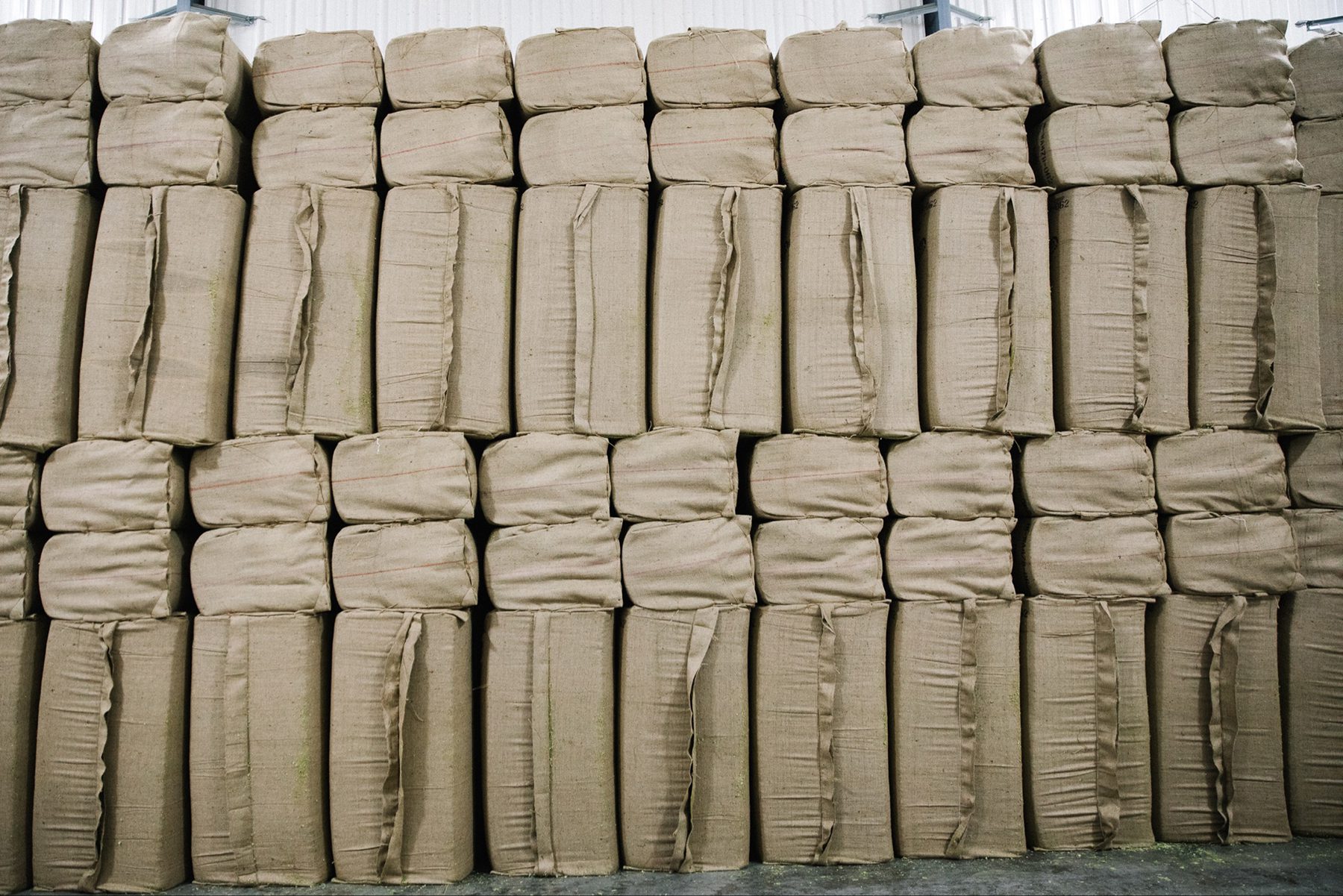 A stack of hop bales, each weighing 200 pounds
