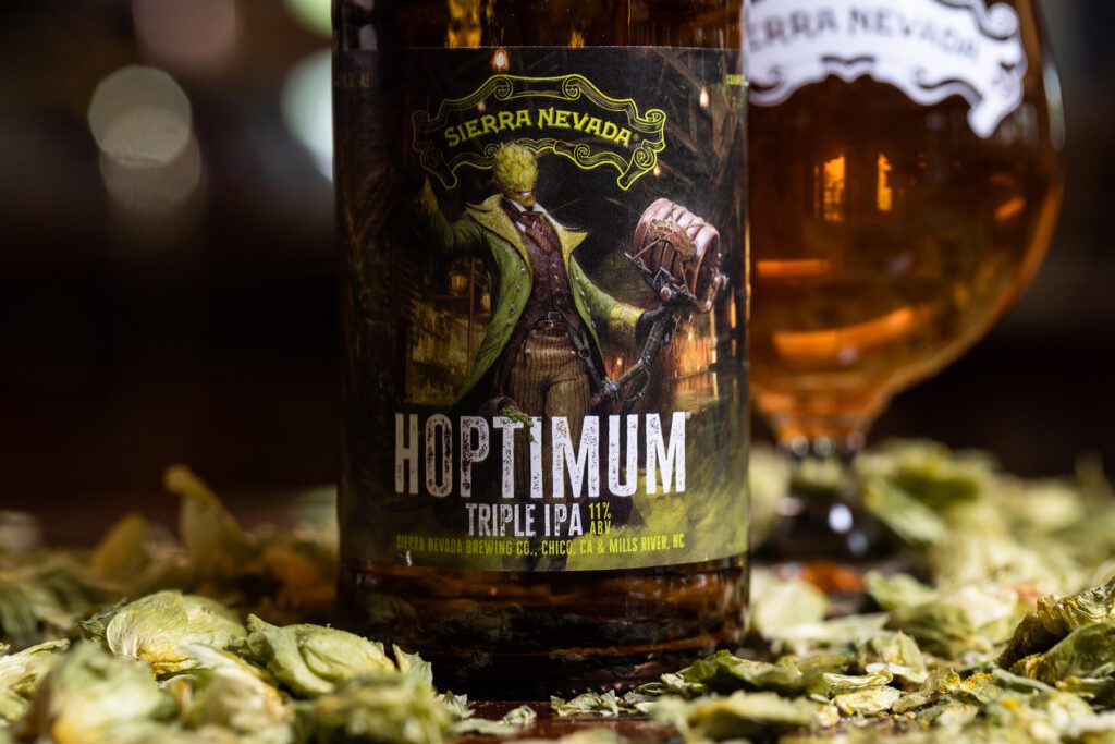 Zoomed in on the label design for Hoptimum Triple IPA