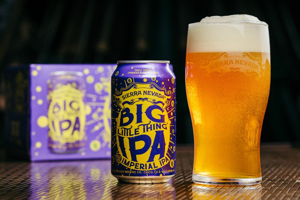 A six-pack, can, and pint glass of Sierra Nevada Big Little Thing IPA