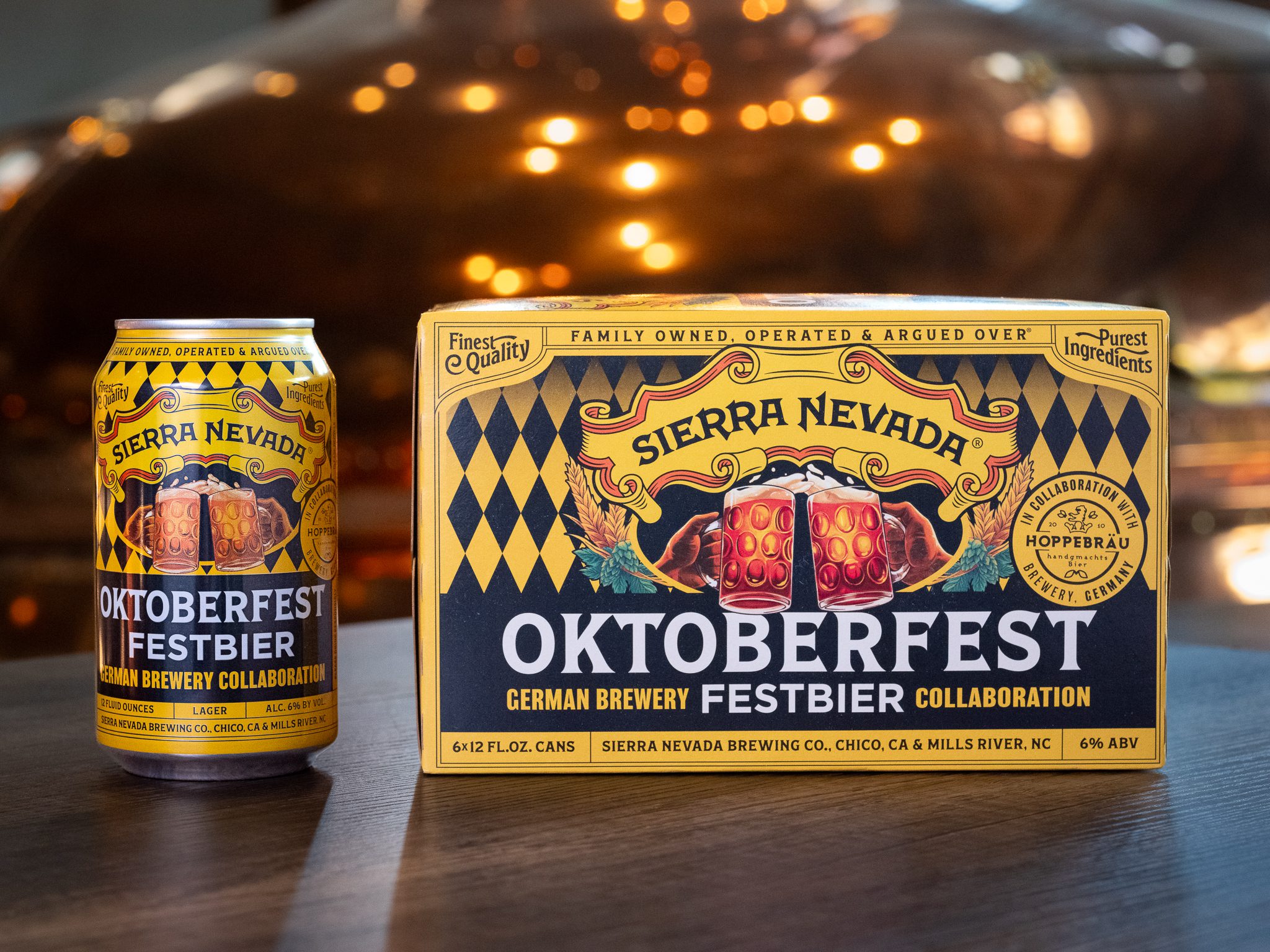Oktoberfest can and 6-pack on table