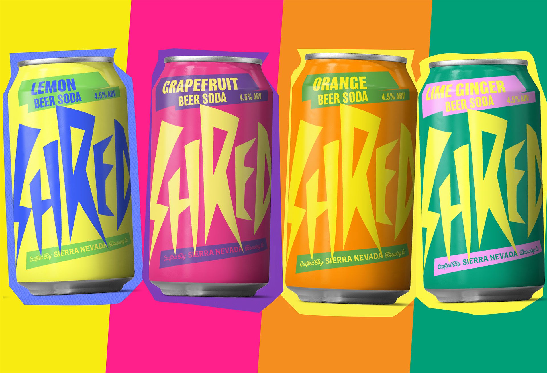 The Shred Beer Soda Variety Pack lineup of cans: lemon, grapefruit, orange, and lime ginger