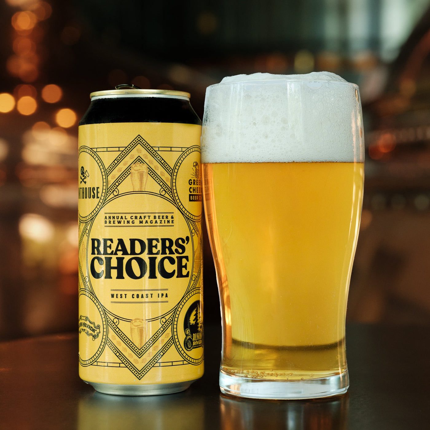 Readers' Choice West Coast IPA can and pint glass